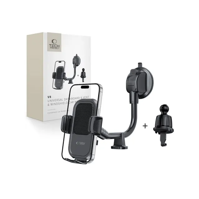 Tech-Protect V8 car mount for mounting on dashboard windshield or air vent grille - black