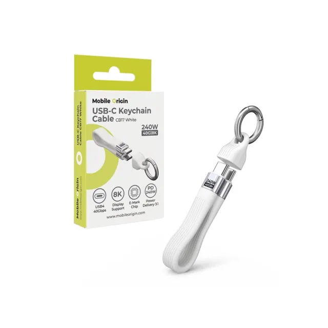 Mobile Origin CB17 240W 40Gbps 8K USB-C Keychain Cable - White