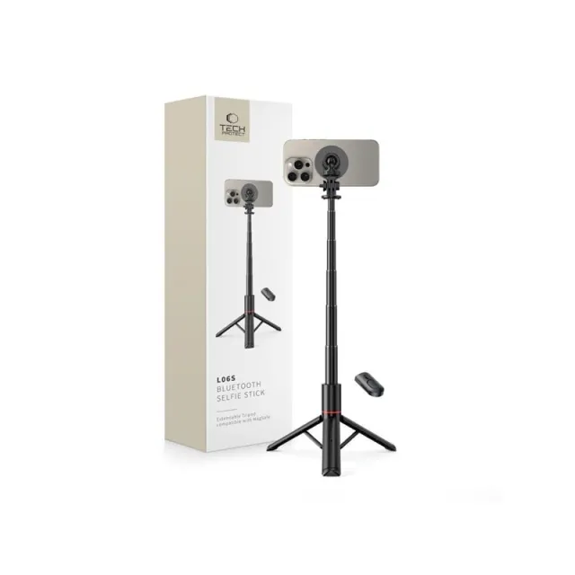 Tech-Protect L06S Bluetooth magnetic selfie stick with MagSafe remote control tripod up to 82cm and 360 head - black