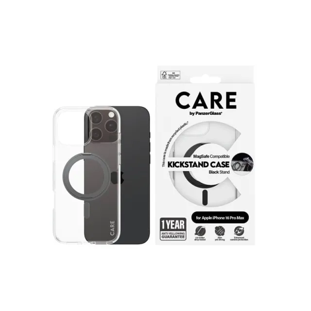 CARE by PanzerGlass Case Feature Black Kickstand & MagSafe iPhone 16 Pro Max