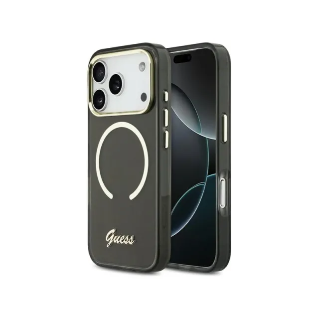 GUESS IML Script Metal MagSafe Case for iPhone 17 Pro - Black