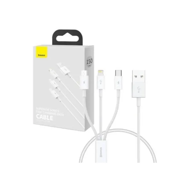 Baseus Quick Charge USB to M+L+C  Superior Data 3.5A 0.5m (White)