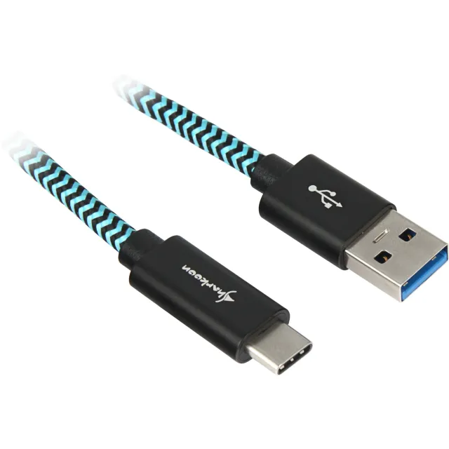 Sharkoon USB 3.1 A til USB-C kabel  -  sort/blå, 1 m USB Kabel - GEEKD.dk