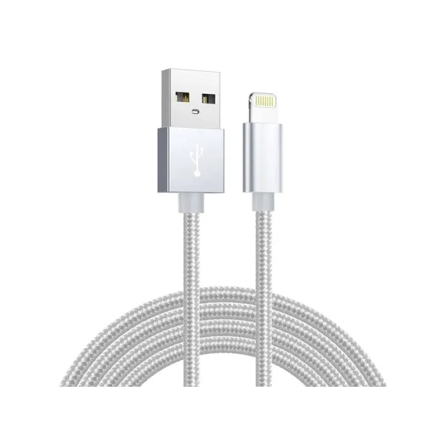 SiGN USB-A to Lightning Cable - 2.1A - 2m - Nylon - Silver