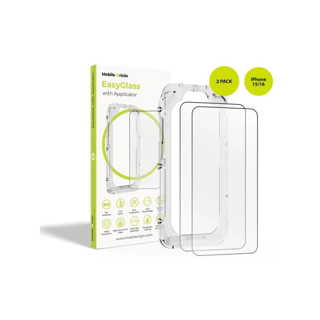 Mobile Origin EasyGlass with Applicator iPhone 15/16 - 2 pack