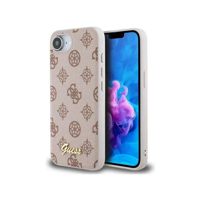GUESS Peony Script Logo MagSafe iPhone 16e Case - Brown