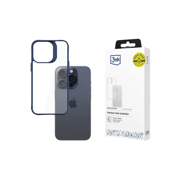 3mk Satin Armor Case+ Blue for Apple iPhone 15 Pro - transparent