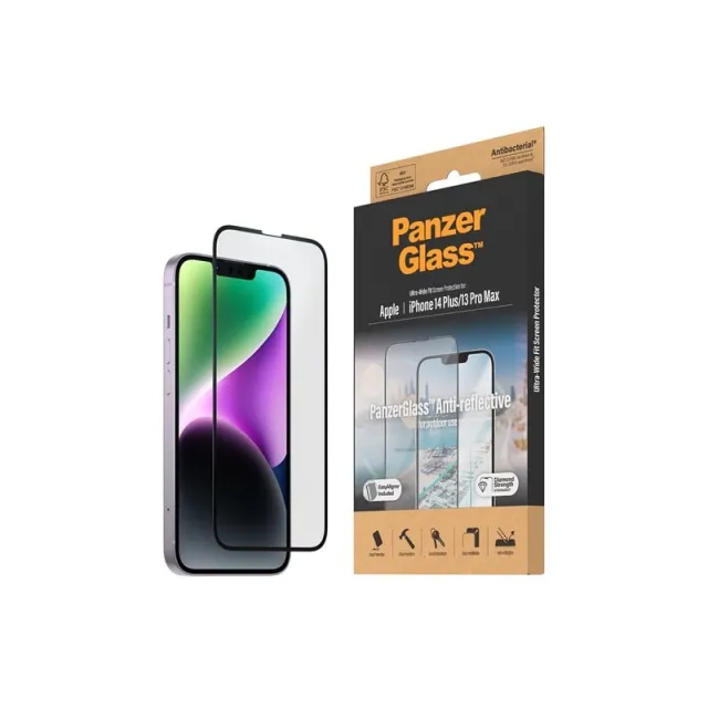 PanzerGlass Anti-Reflective Screen Protector Apple iPhone 14 Plus | 13 Pro Max | Ultra-Wide Fit w. EasyAligner