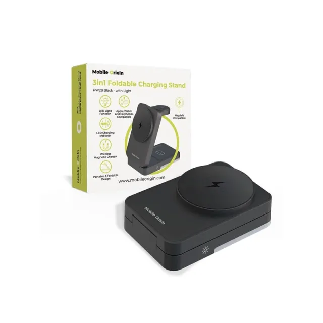 Mobile Origin PW28 3in1 Foldable Charging Stand with light - Black