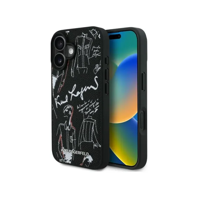 Karl Lagerfeld Grained Pattern & Logo MagSafe Case for iPhone 16 - Black