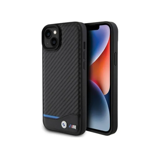BMW Leather Carbon Case for iPhone 15 Plus - Black