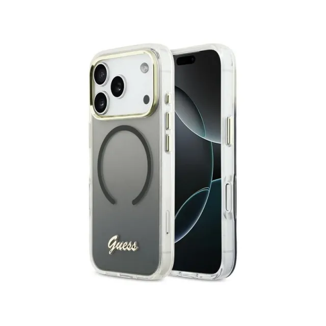 GUESS IML Gradient Script Metal MagSafe Case for iPhone 17 Pro - Black