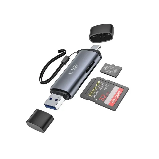 Tech-Protect UltraBoost SD / micro SD card reader with USB-C / USB-A connectors - grey USB hub - USB 3.0 - 4 ports - Grå