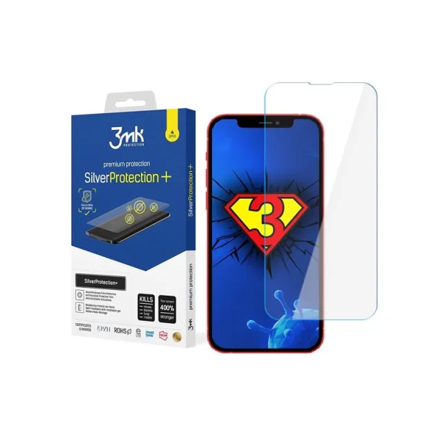 3mk Screen Protector for iPhone 13 Mini Antibacterial Screen for Gamers from the  Silver Protection+ series